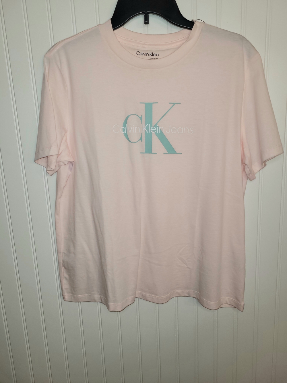 Calvin Klein Light Pink Tee with Gray CK Logo NWT Size L